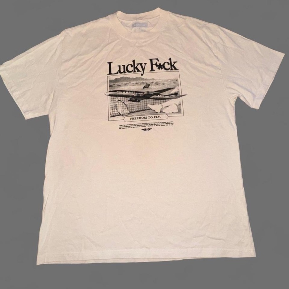 Lucky F*ck Off White Graphic Tee. Size Large.